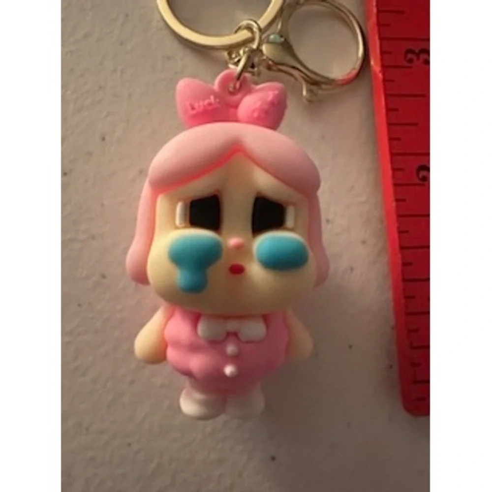 Crybaby Pink Figure Keychain Red Good Luck Wristlet Strap Bag Charm Gold Tone